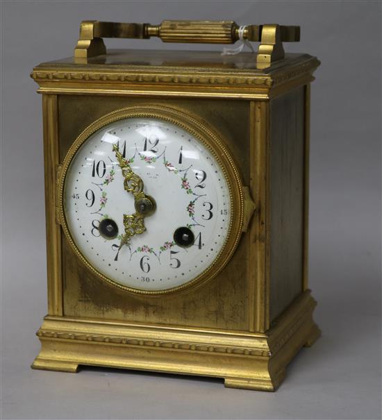 A French gilt brass carriage clock, H 17cm
